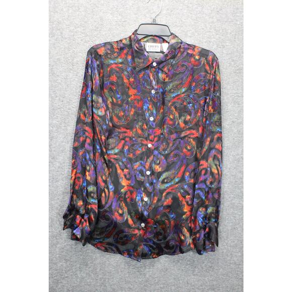 Chico's Design 1 US M Silk Blend Burnout Sheer ButtonUp Shirt Colorful Artsy - Picture 1 of 4